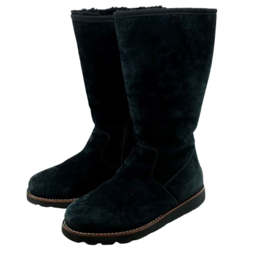 UGG~Etta Classic Tall Boot~DARK BLUE SUEDE & SHEARLING SIDE ZIP Size 8